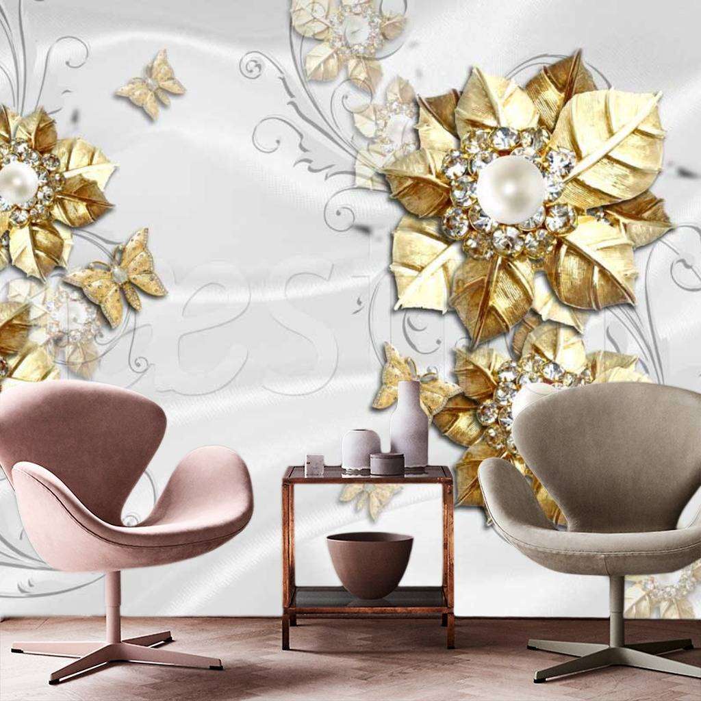 Фотообои Золотые цветы на шелке  10-401
