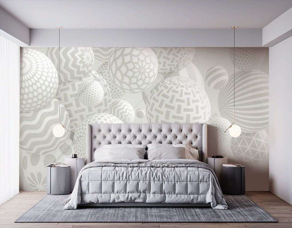 Фотообои в интерьере объмные 3d шары с рисунком  10-984 фото