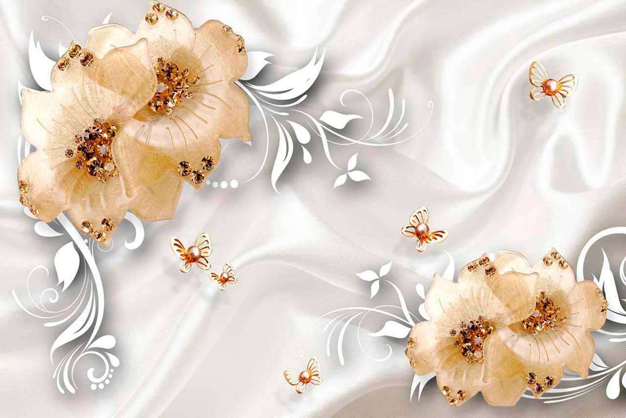 Фотообои в интерьере желтые цветы на сером фоне с линиями  10-552 фото