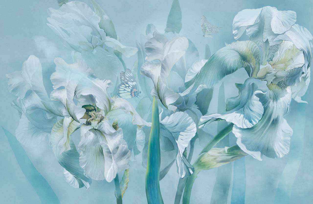 Фотообои в интерьере голубые ирисы  13-179 фото