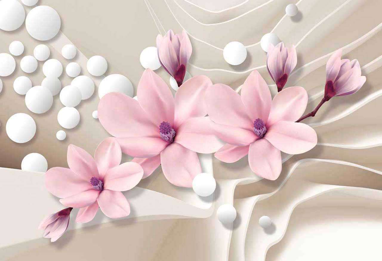 Фотообои в интерьере 3д увеличивающие пространство шары и цветы  10-455 фото