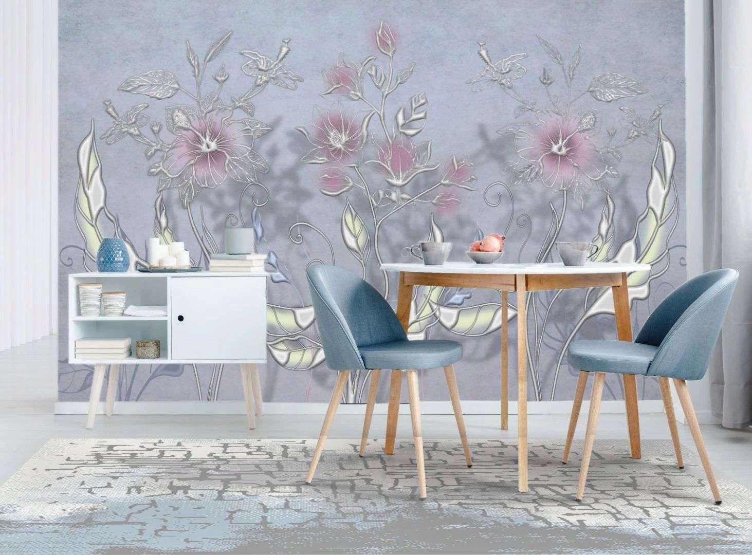 Фотообои в интерьере объемный рисунок цветы  13-746 фото