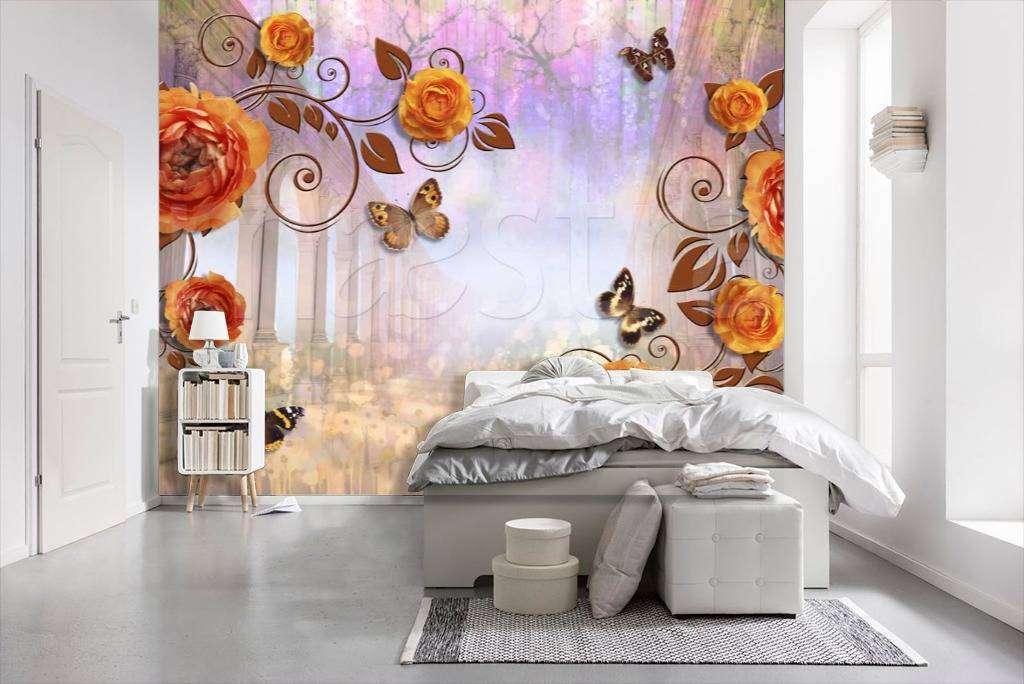 Фотообои в интерьере стереоскопические розы с перспективой  7-484 фото