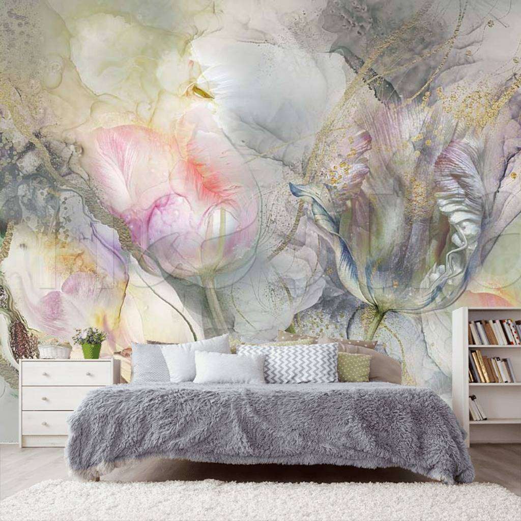 Фотообои в интерьере тюльпаны в камне  7-891 фото