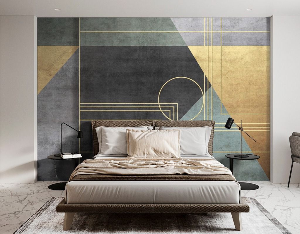 Фотообои Серо-золотая геометрия  9-1647