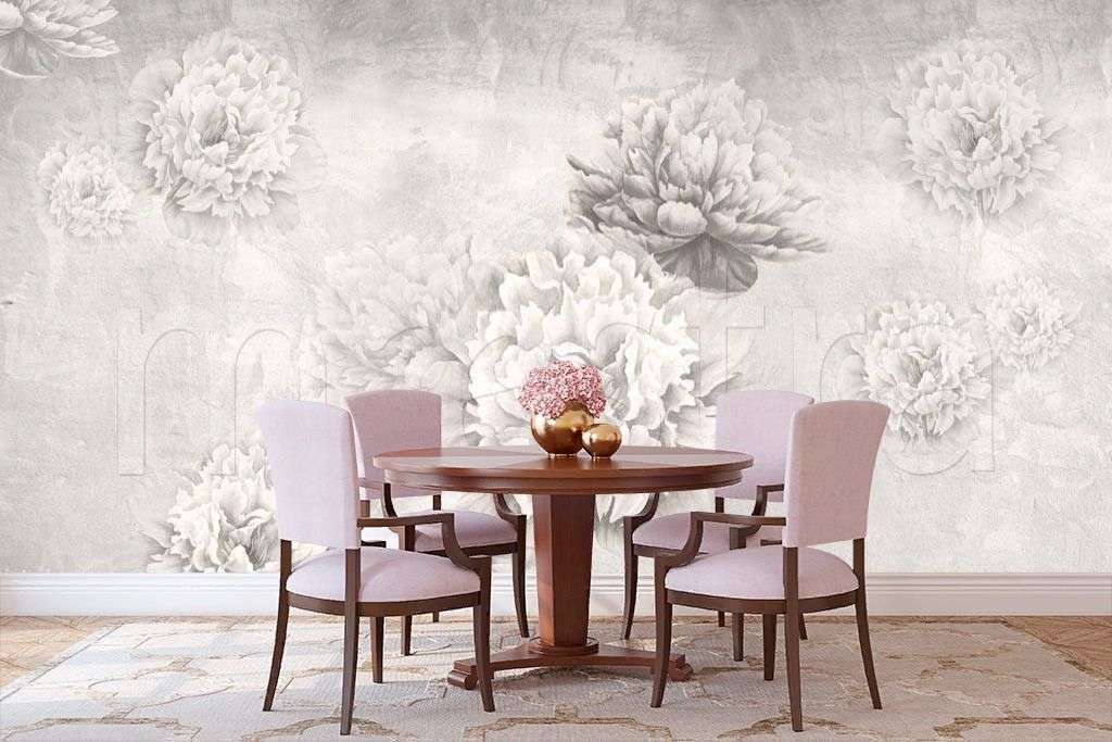 Фотообои в интерьере черно-белые пионы  7-971 фото