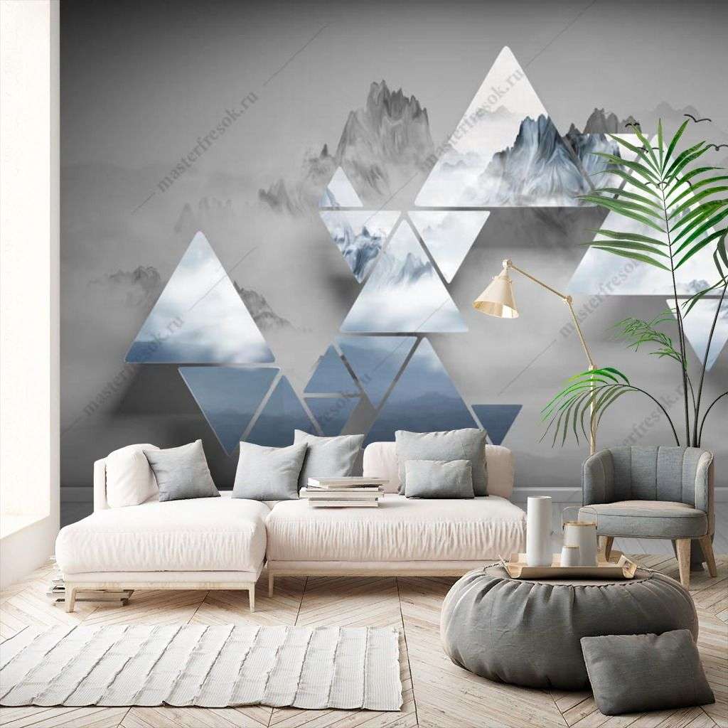Фотообои в интерьере 3д треугольник  10-917 фото