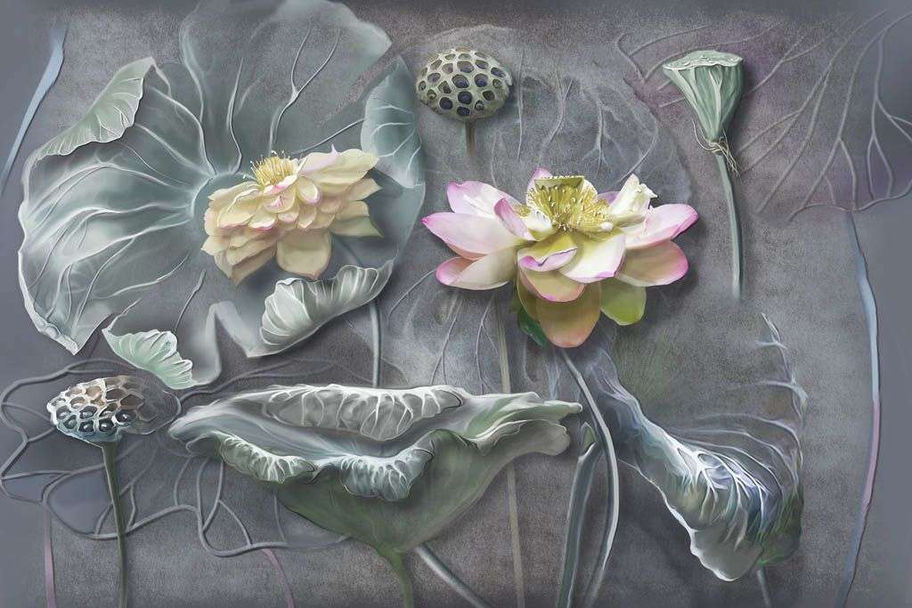 Фотообои в интерьере лотос 3д рельеф  13-616 фото