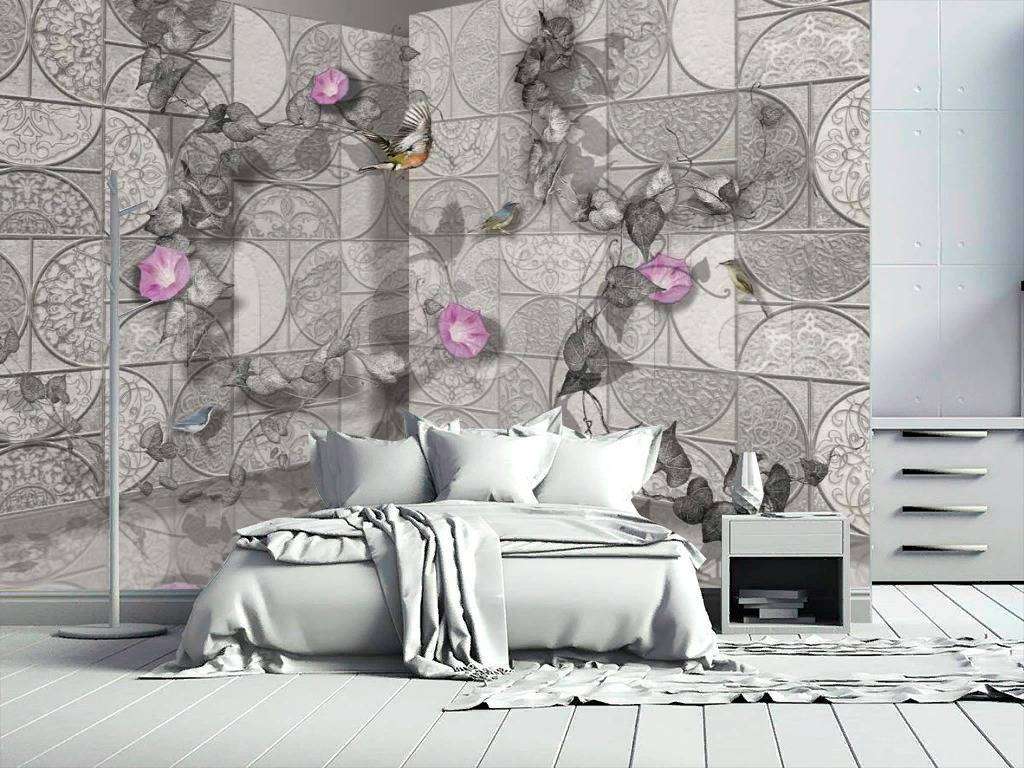 Фотообои в интерьере 3д стена с цветами  7-712 фото