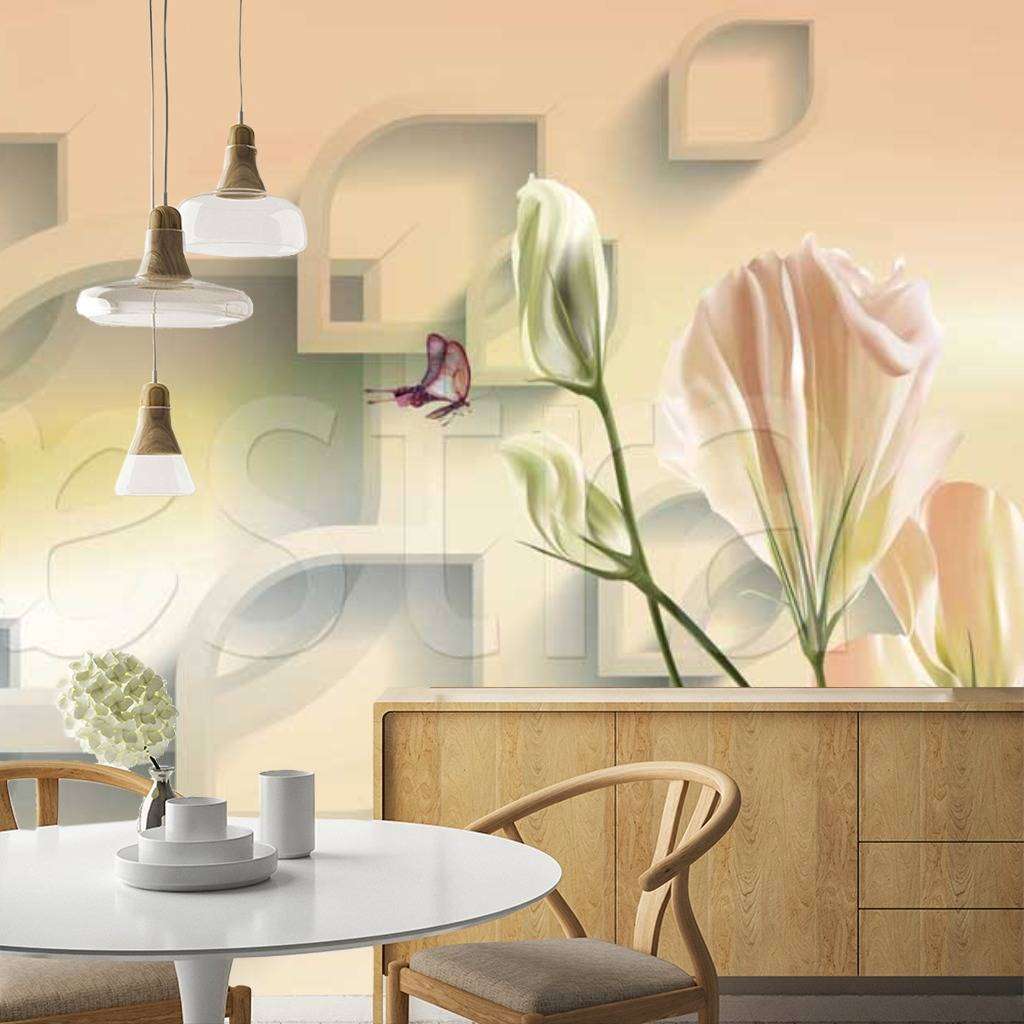 Фотообои Объемные цветы на 3д фоне  10-414