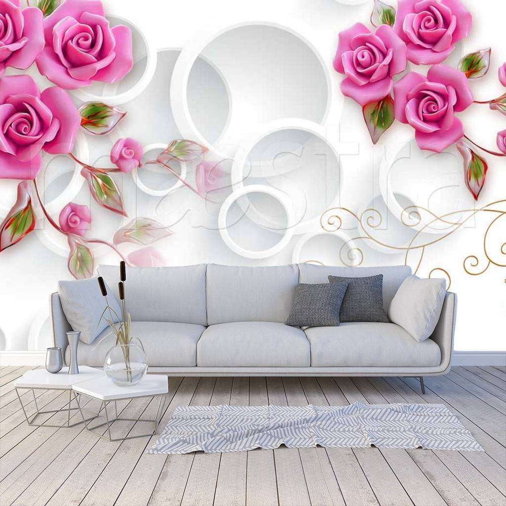 Фотообои в интерьере розовые розы на белом фоне  10-449 фото