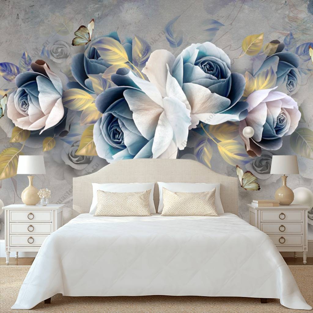 Фотообои 3d синие цветы  10-675