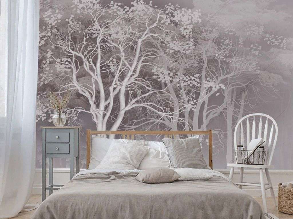 Фотообои в интерьере деревья на бежевом фоне  13-357 фото