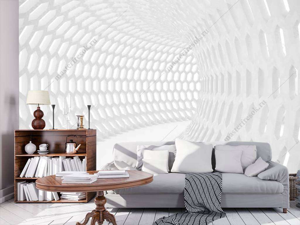 Фотообои в интерьере 3д белый тоннель  10-776 фото