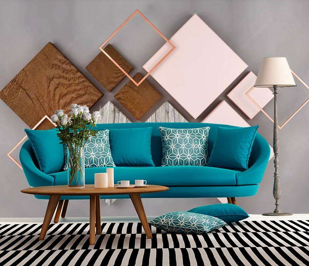 Фотообои в интерьере цветные ромбы  15-591 фото