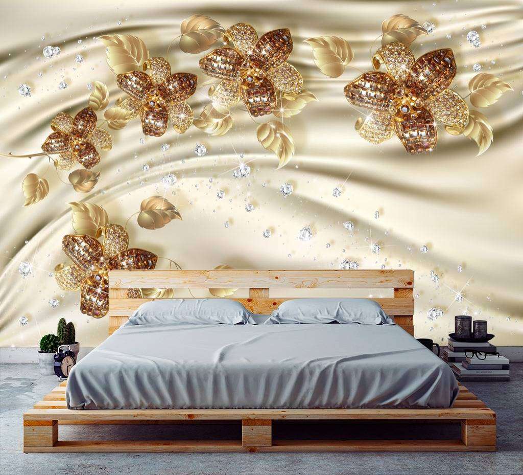 Фотообои в интерьере цветы на фоне шелка  10-607 фото