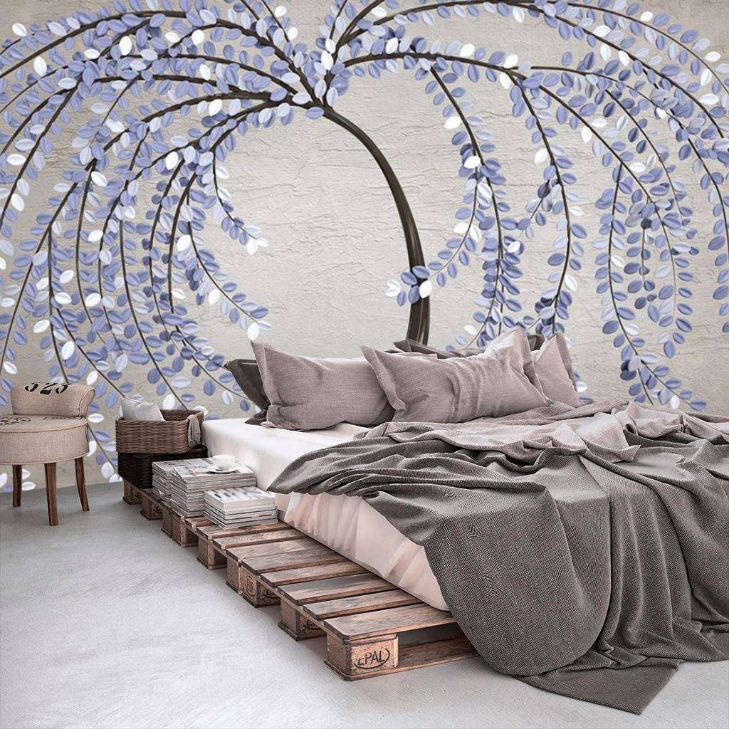Фотообои в интерьере голубые листья  15-594 фото