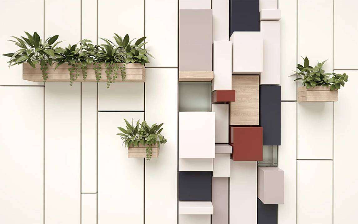 Фотообои в интерьере кубическая мозаика 3д  15-421 фото