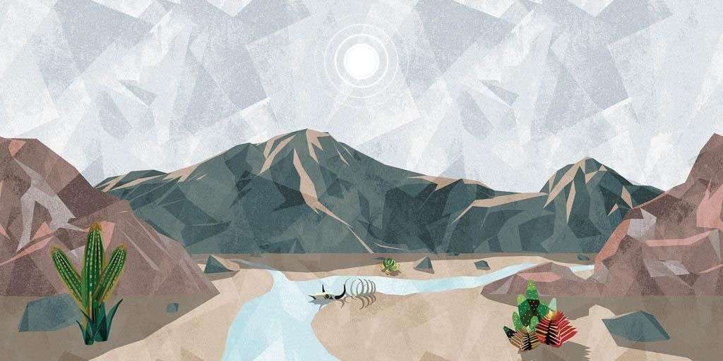 Фотообои в интерьере полигональные горы 3д  9-1257 фото