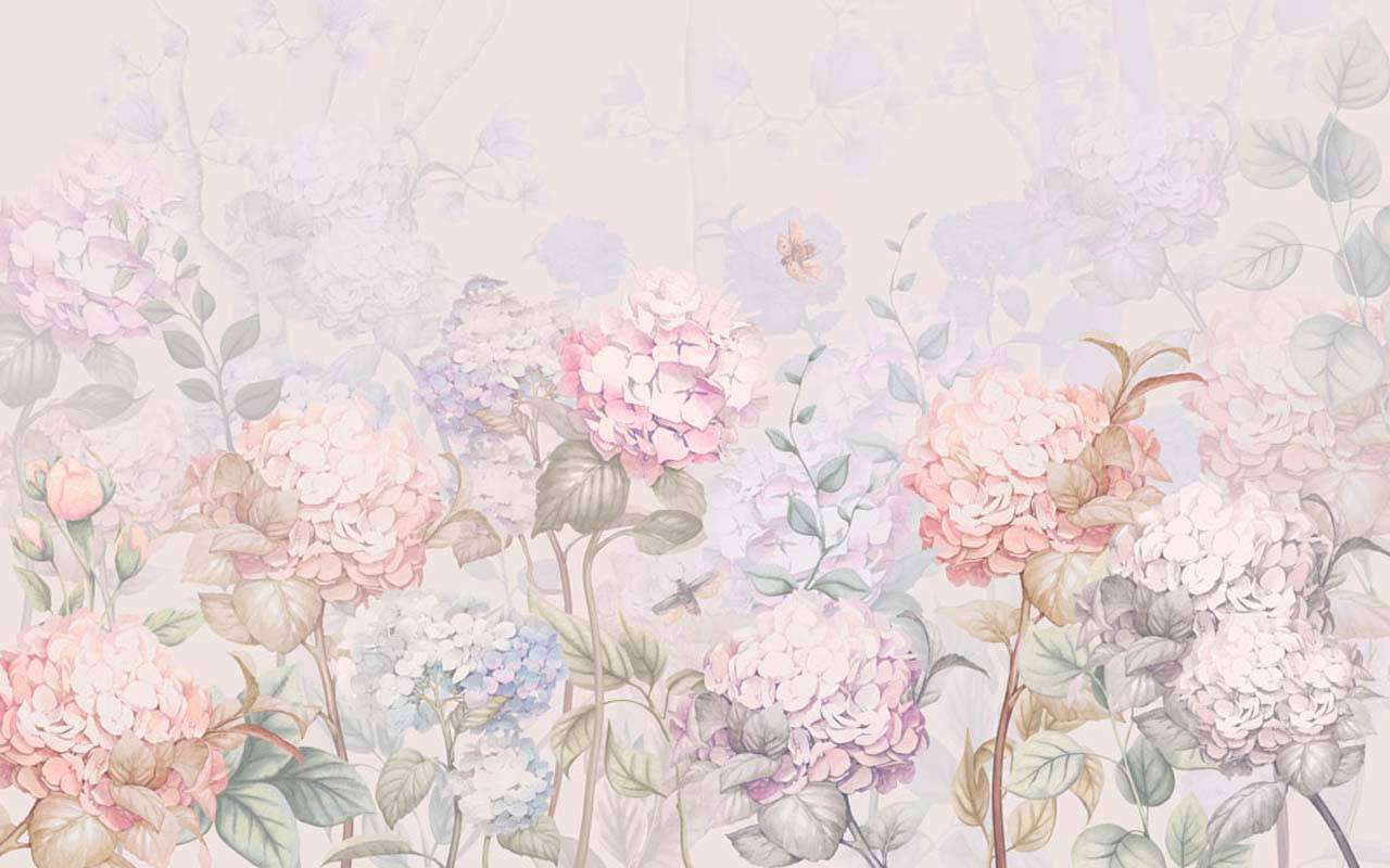 Фотообои в интерьере розовые гортензии  13-110 фото