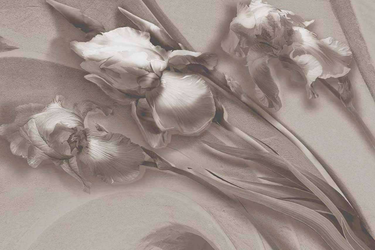 Фотообои в интерьере цветы 3д монохромные  7-693 фото