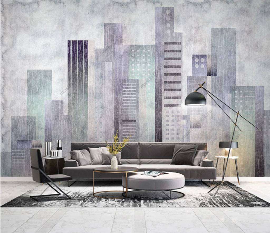 Фотообои в интерьере город акварелью  15-868 фото