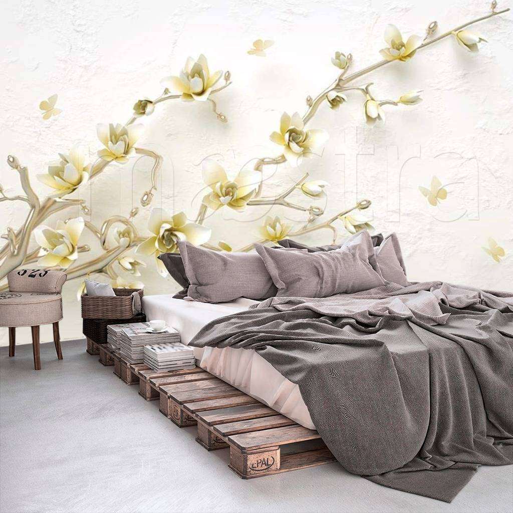 Фотообои в интерьере 3д магнолия ветка  15-033 фото