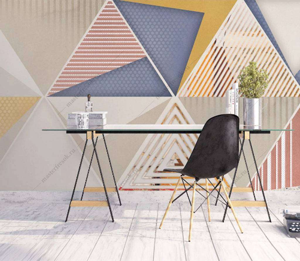 Фотообои в интерьере разноцветные треугольники  15-811 фото