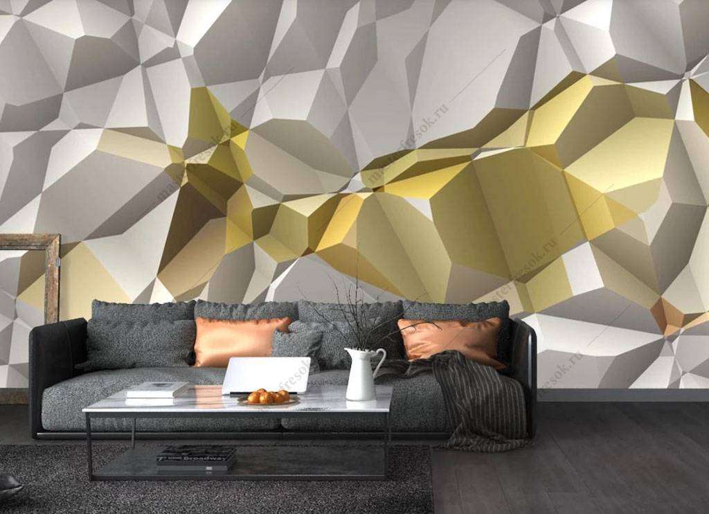 Фотообои в интерьере золотая полигональная текстура  16-092 фото