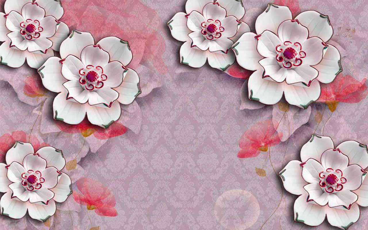 Фотообои в интерьере объемные цветы из фарфора  10-405 фото