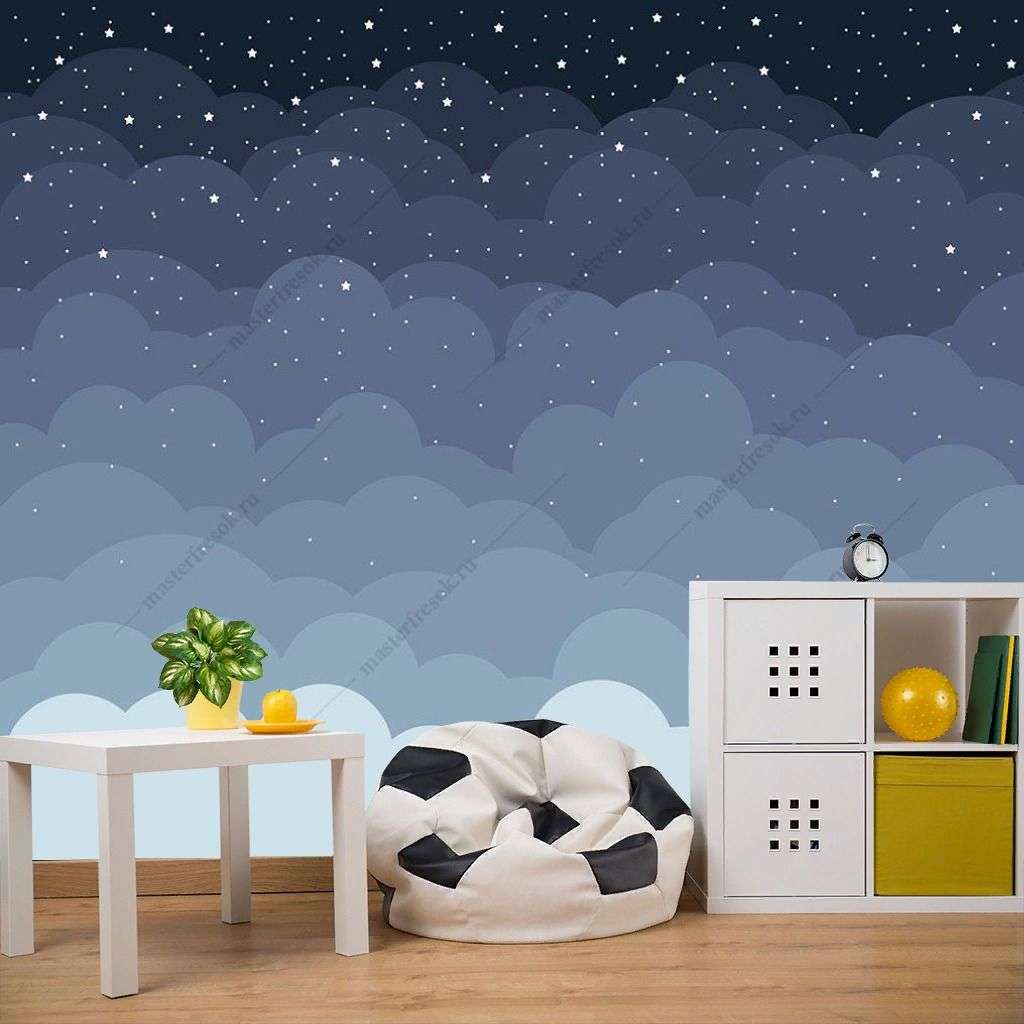 Фотообои в интерьере монохромные облака  9-1362 фото