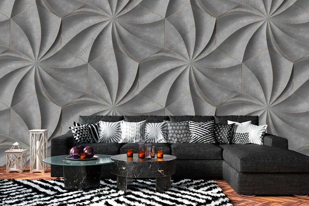 Фотообои в интерьере серые волны 3д  9-1574 фото