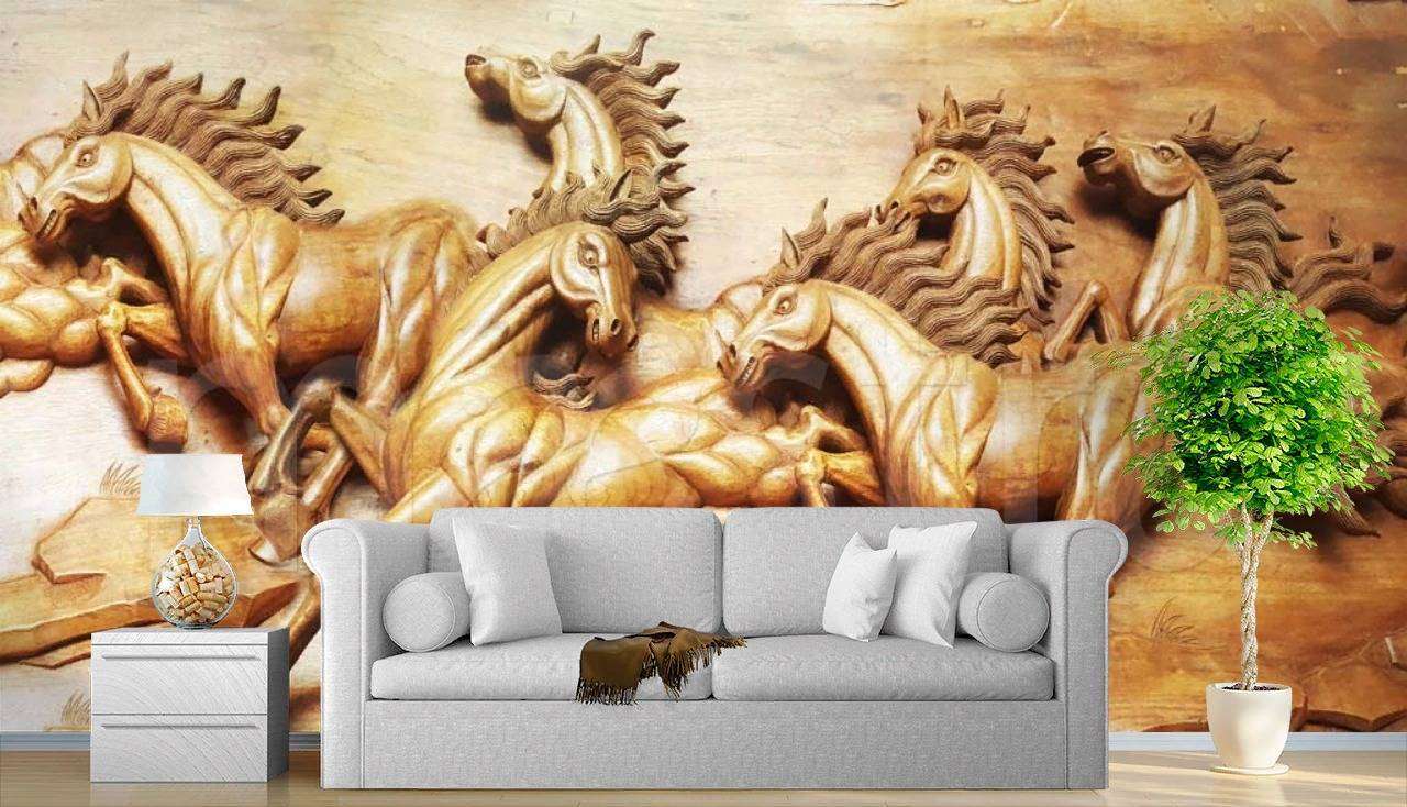 Фотообои в интерьере кони 3d  7-805 фото