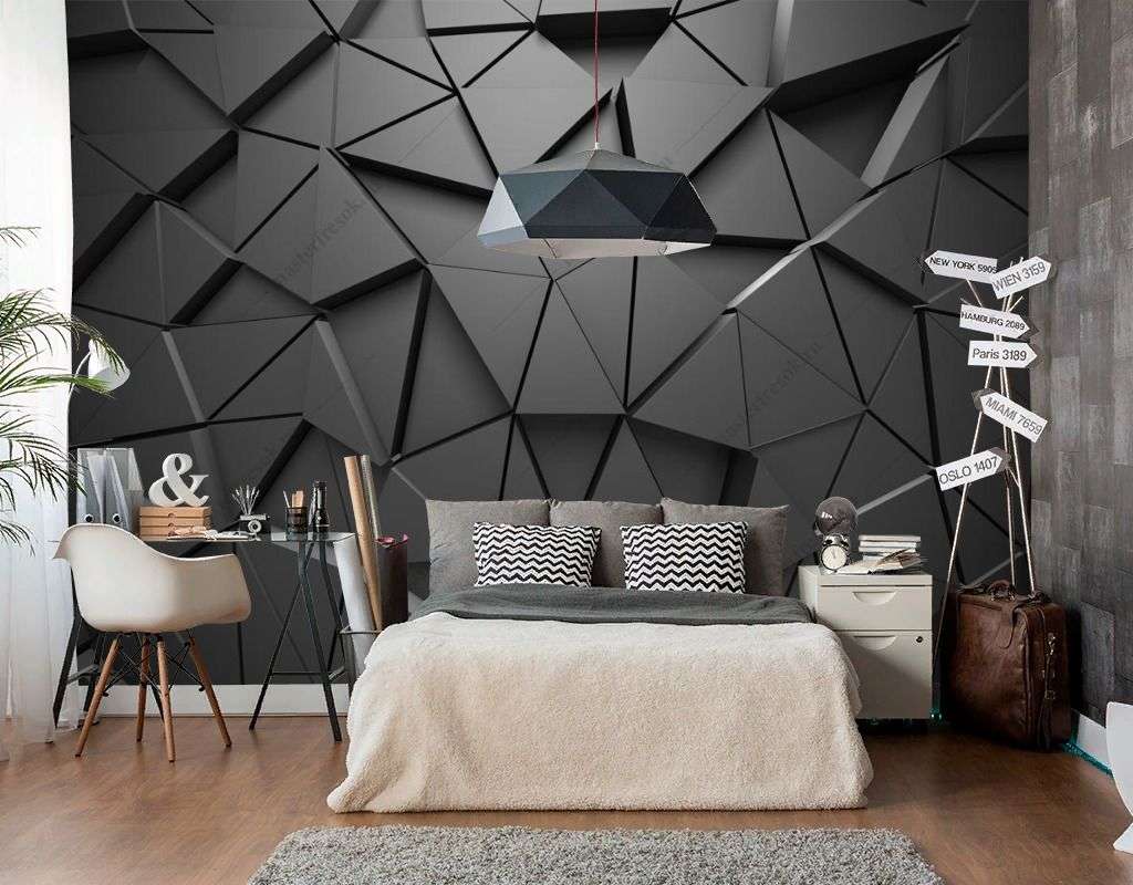 Фотообои в интерьере черный 3д фон  14-597 фото