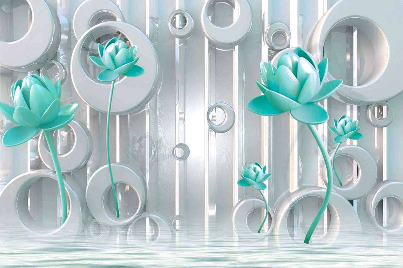 Фотообои в интерьере бирюзовые цветы  10-587 фото