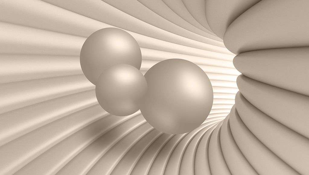 Фотообои в интерьере 3д шары золотые в воронке  9-1849 фото