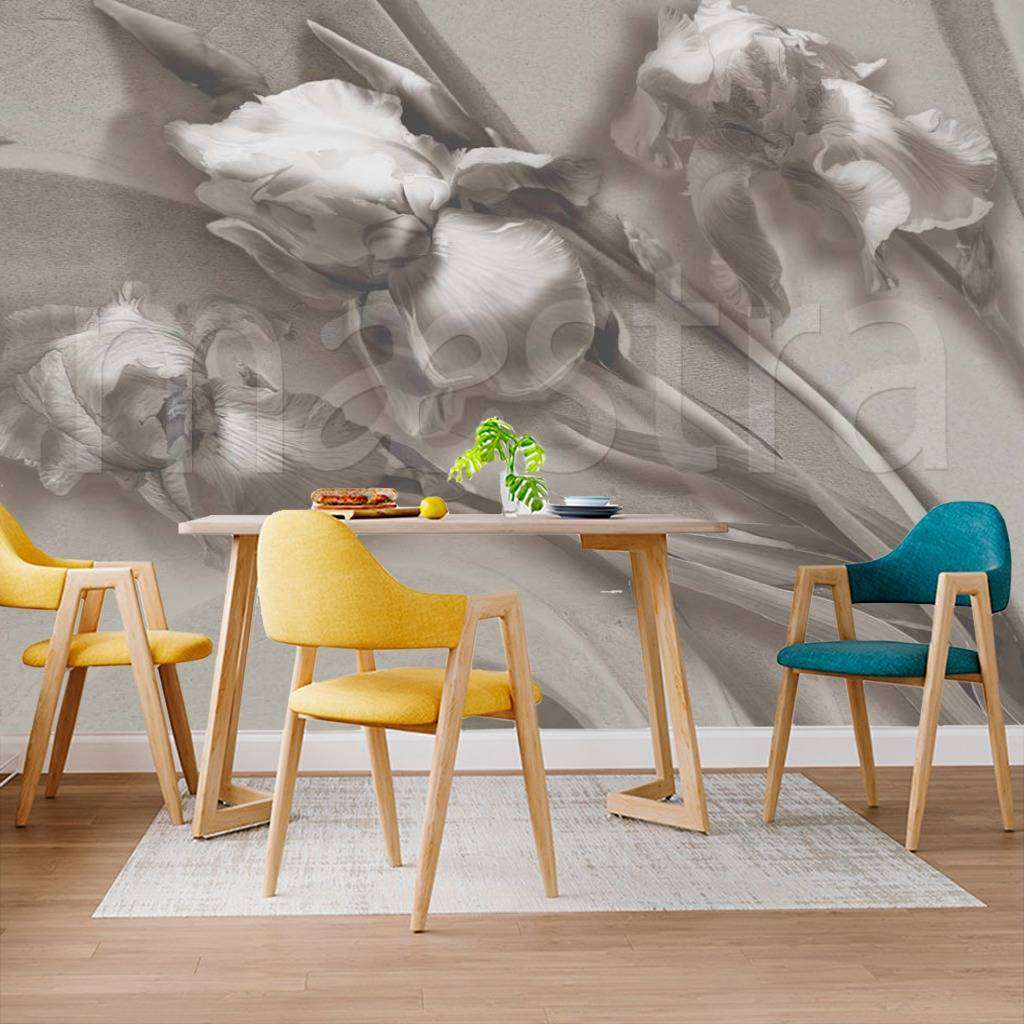 Фотообои в интерьере цветы 3д монохромные  7-693 фото