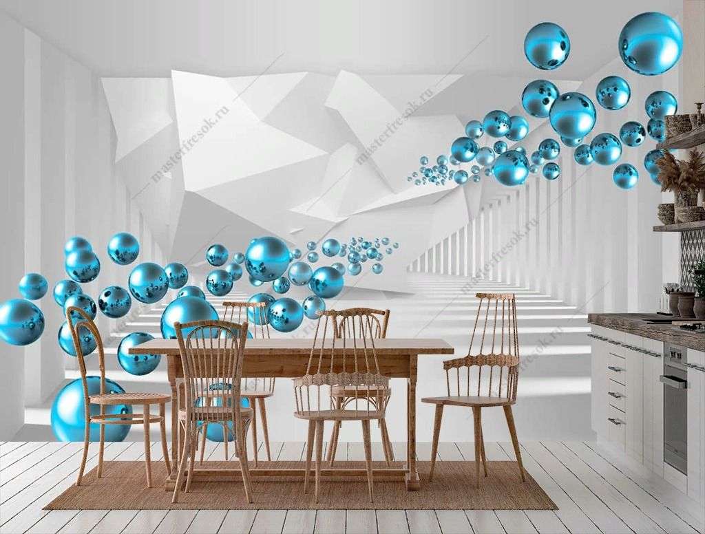 Фотообои в интерьере 3д шары бирюза  10-902 фото