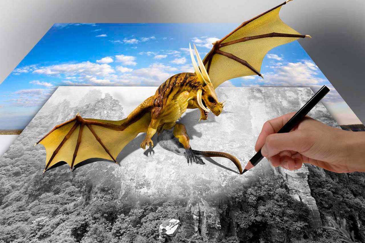 Фотообои в интерьере 3d дракон  7-307 фото