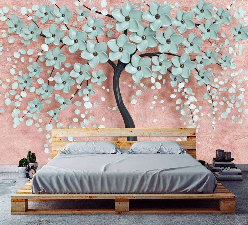 Фотообои в интерьере голубое дерево  15-597 фото