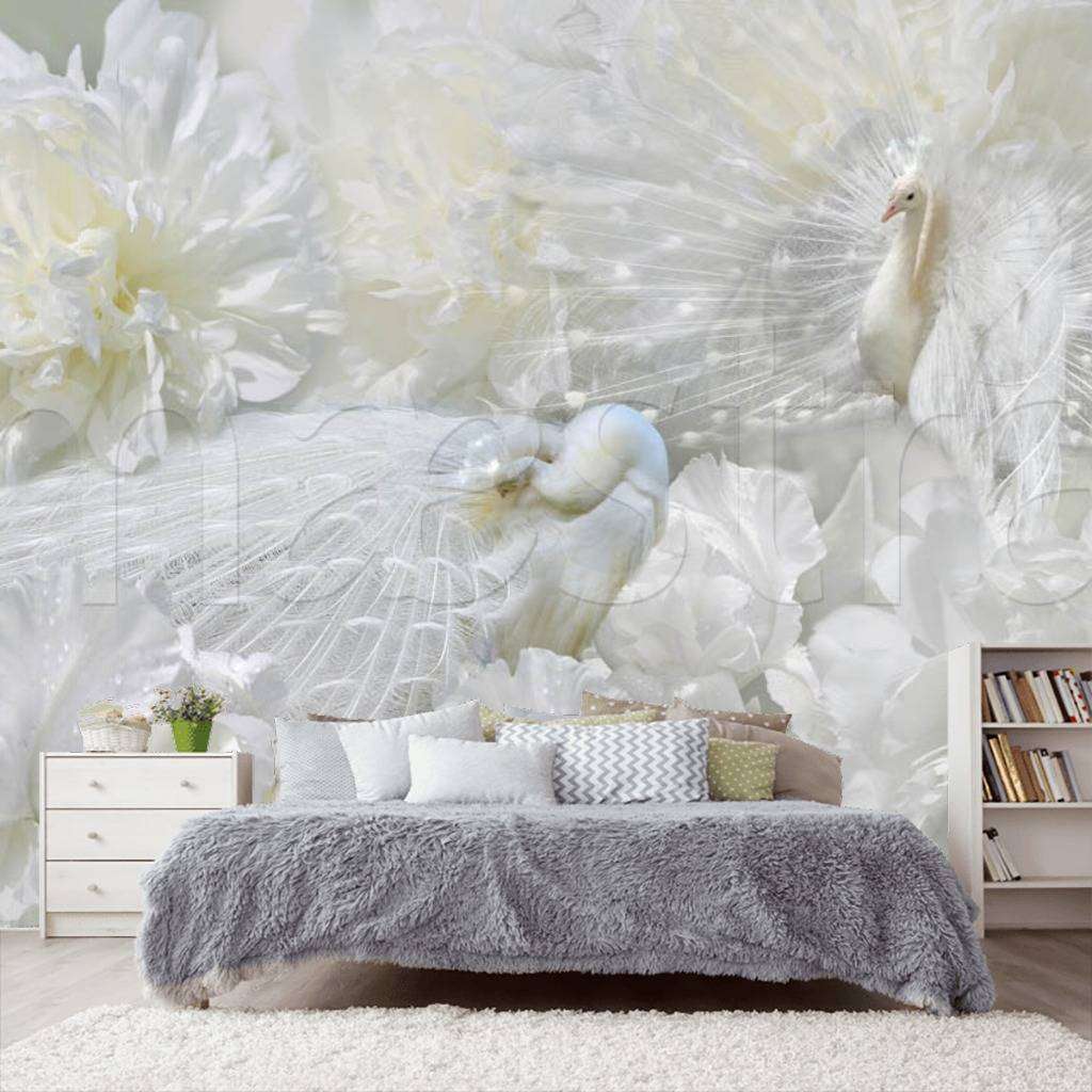 Фотообои в интерьере белые хризантемы  7-584 фото