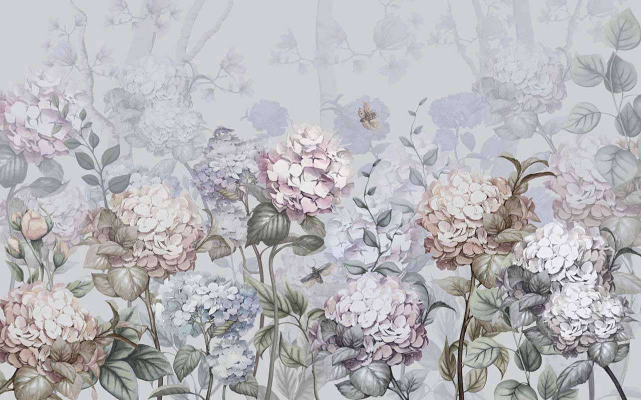 Фотообои в интерьере гортензии в саду  13-109 фото