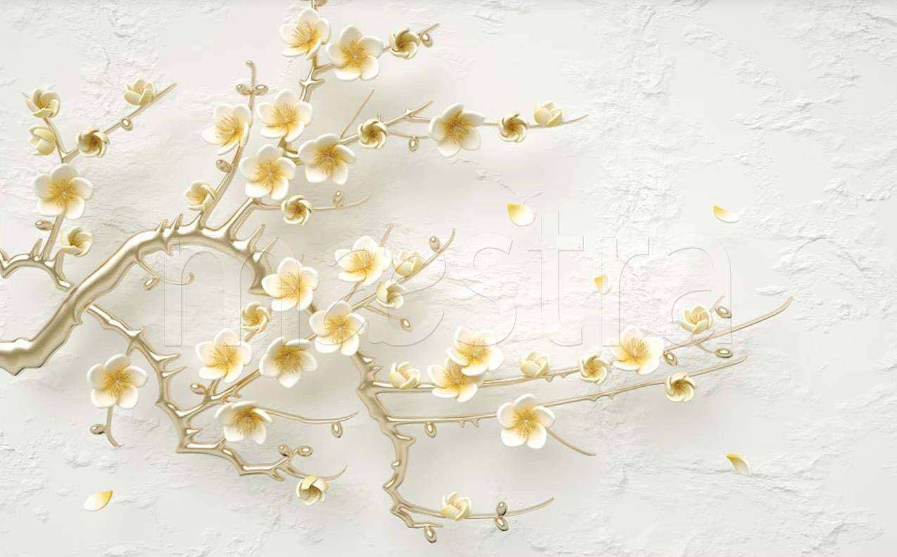 Фотообои в интерьере желтые 3д трехмерные цветы  15-022 фото