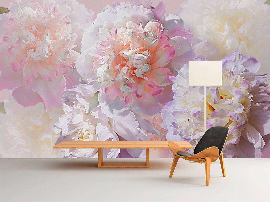 Фотообои в интерьере пионы нежные 3д  13-229 фото
