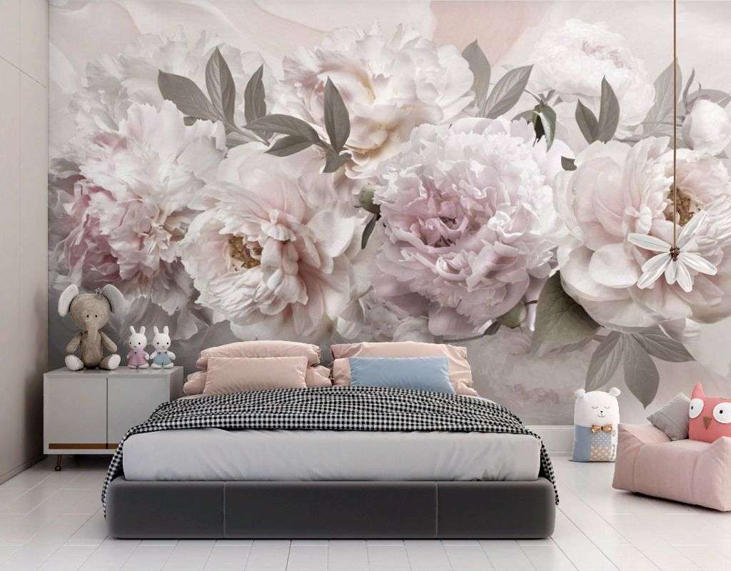 Фотообои в интерьере пышные пионы  13-086 фото