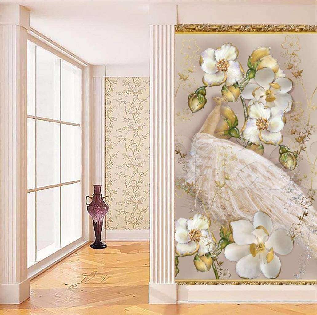 Фотообои Белый павлин и белые орхидеи  7-548