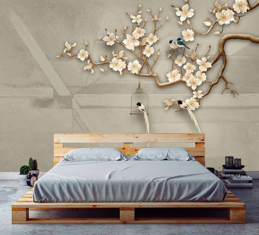 Фотообои в интерьере птички на ветке  10-610 фото