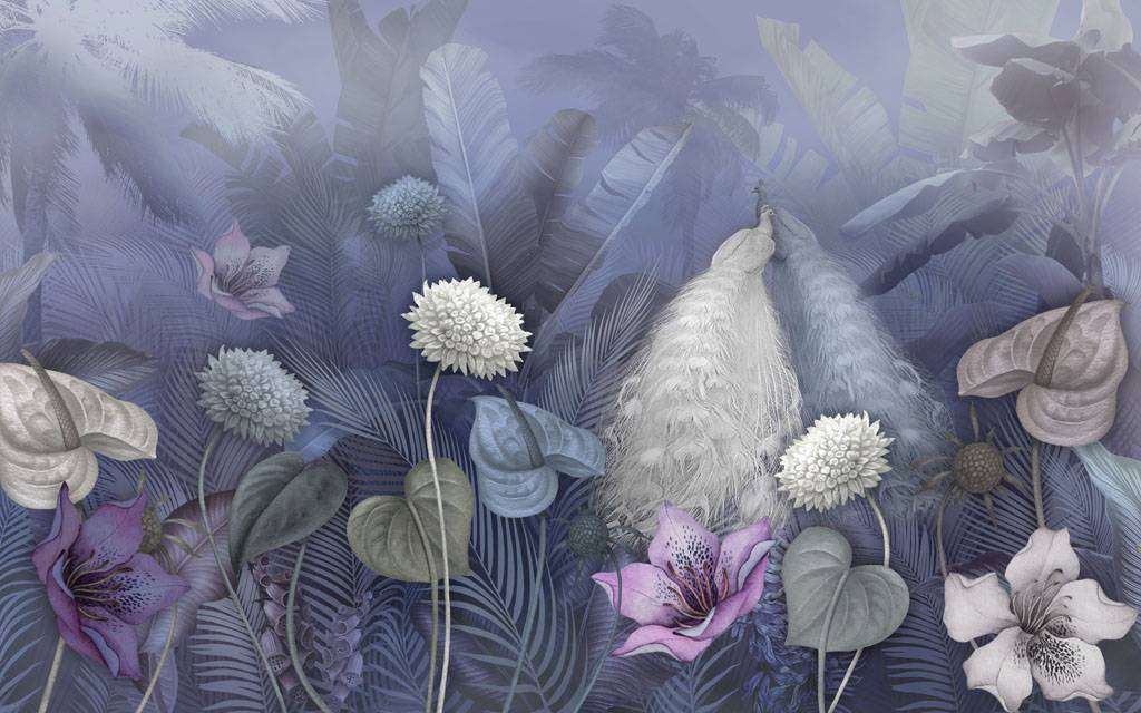 Фотообои в интерьере павлин в цветах  13-345 фото