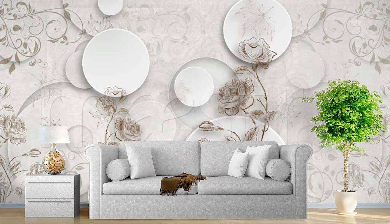 Фотообои в интерьере 3д графика с шарами и розами  7-830 фото