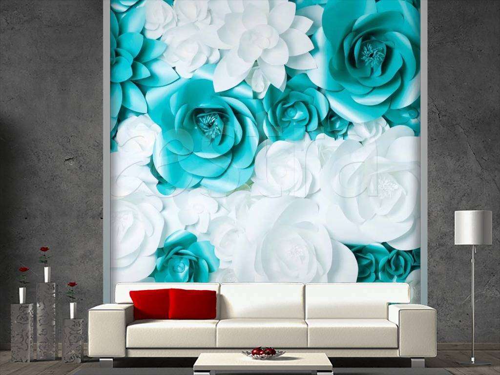 Фотообои 3д цветы лазурные и белые  10-468